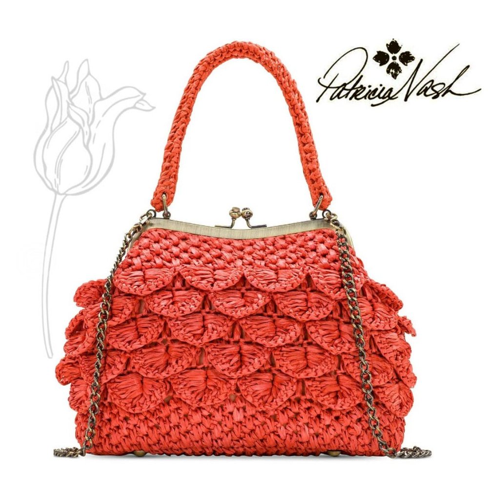 Patricia Nash Coral Laureana Scalloped Raffia Satchel Handbag